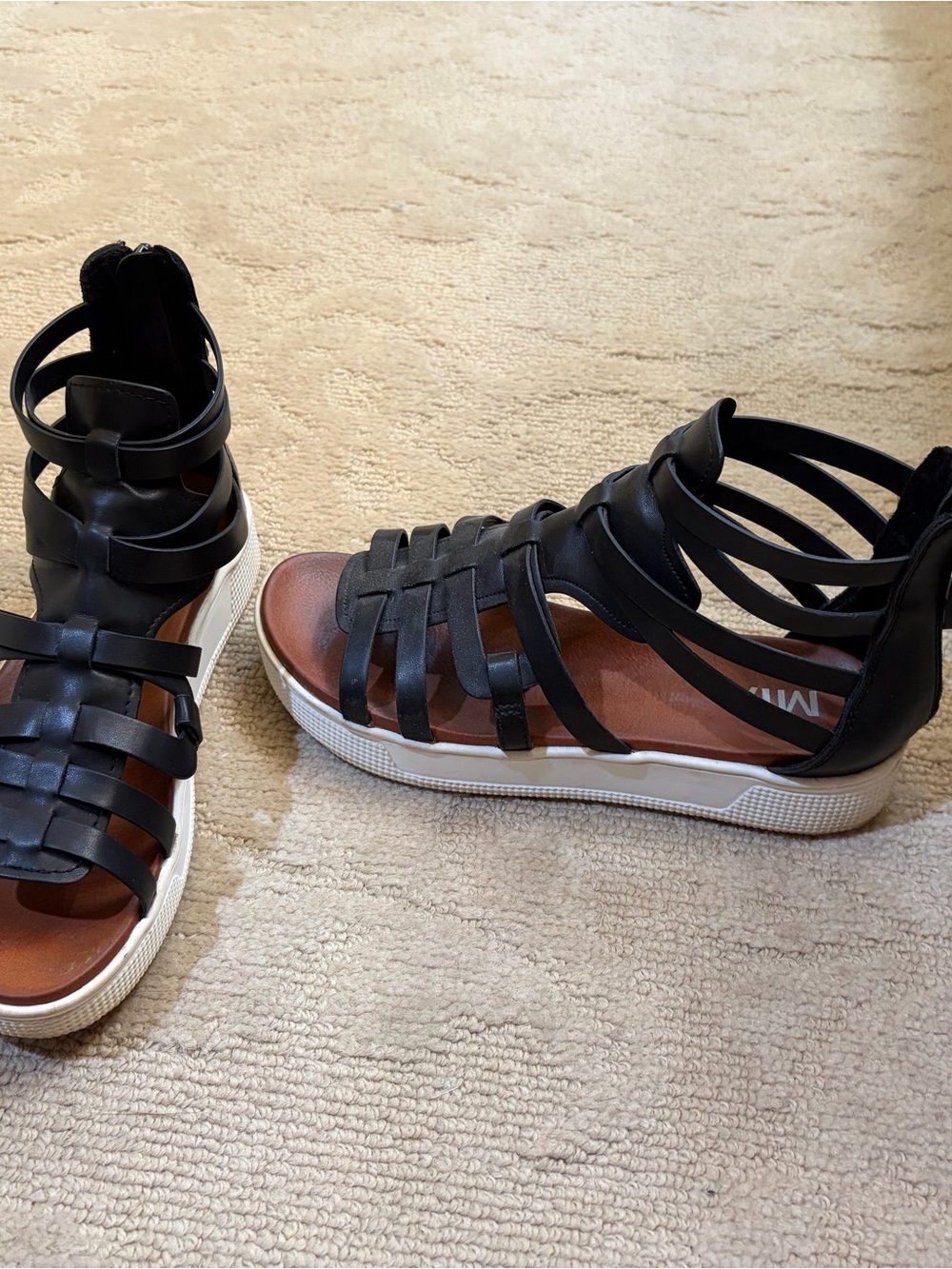 MIA Black Strappy Platform Gladiator Sandal with White Sole
